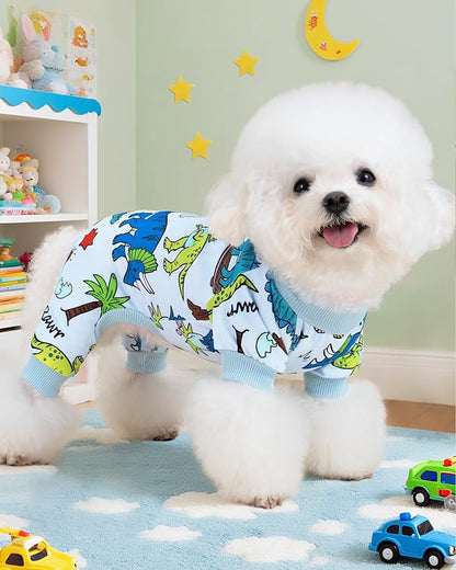XPUDAC Dog Pajamas Dinosaur Dog Clothes for Small Medium Dogs Boy Girl Stretchy Cozy Pet Onesie with Feet Doggie Jammies Cat Apparel, M