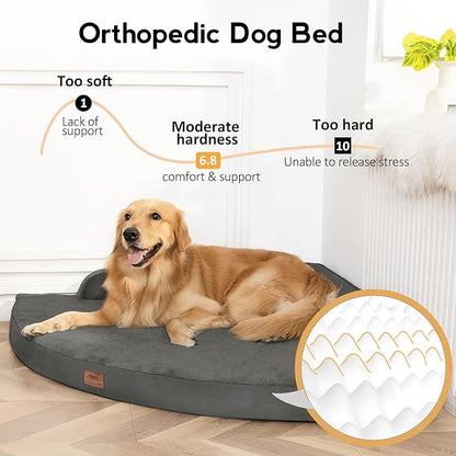 MEKIY Large Dog Bed - XL Orthopedic Egg-Crate Memory Foam Dog Beds with Removable Washable Cover, Waterproof Pet Beds with Non-Slip Bottom, Dark Grey
