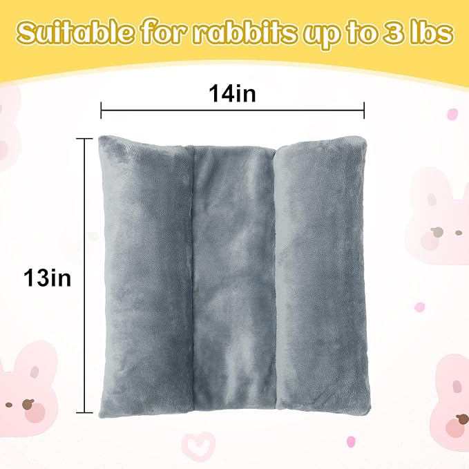 MEWTOGO 14" x 13" Bunny Bed for Rabbit Cage - Thickened Soft Prevent Sore Hocks Plush Mat with Cotton Lounger Pillows, Small Animal Flop Mat for Hutch Sleeping Indoor, Gray