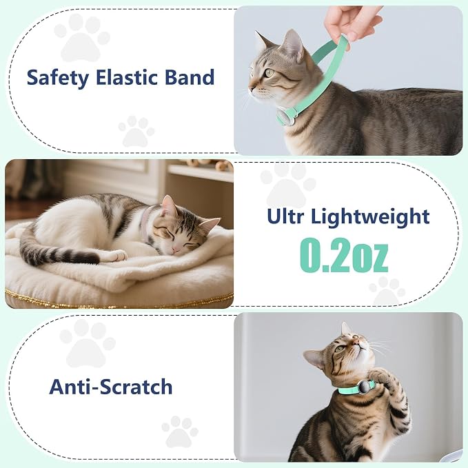 AirTag Cat Collar, Elastic Tracker Collar with Airtag Holder and Bell | Compatible with Apple Air Tag, Lightweight & Scratch Resistant, Adjustable Stepless GPS Pet Collar for Cats Kittens, Green
