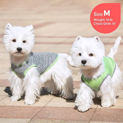 KYEESE 2Pack Dog Shirt, Lightweight Sun Protection Sleeveless Dog T Shirts for Small Dogs, Breathable Pet Reflective Tank Top Summer Dogs Clothes for Outdoor Walking, Green+Grey, M