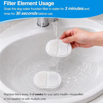 MISFANS Ceramic Dog Water Fountain Filters, 12 Pack Replacement Filters & 12 Pack Replacement Pre-Filter Sponges Set for MISFANS and Other Ceramic Dog Fountain Water Dispenser