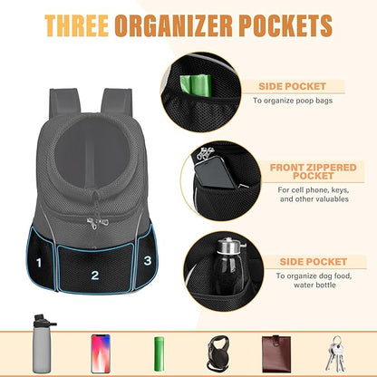 YUDODO 9-14lbs Dog Front Carrier Backpack, Adjustable Breathable Pet Carrier for Small Dogs, Ventilated Puppy Back Pack with Safety Belt, Lightweight Doggy Backpack for Hiking Outdoor(Jet Black, L)