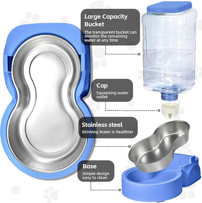 HWONMTE Portable Automatic Cat Feeder and Water Dispenser with Stainless Steel Bowl Dog Gravity Food Feeder and Waterer for Small Medium Pets Puppy Kitten 1 Gallon x 2 (Sapphire Blue)