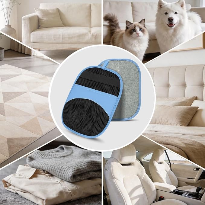 Thickened Pet Hair Removal Glove，Newly Upgraded Reusable Electrostatic Cat Dog Hair Remover Glove, Magic Brush Tool for Couch, Carpet, and Car Seat (Blue)