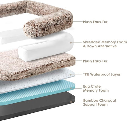 EHEYCIGA Foldable Human Dog Bed, 72"x44"x11" Orthopedic Memory Foam Human Sized Dog Bed, Waterproof Pet Bed for People, Faux Fur Pet Couch for Adult with Non-Slip Bottom, Faded Brown
