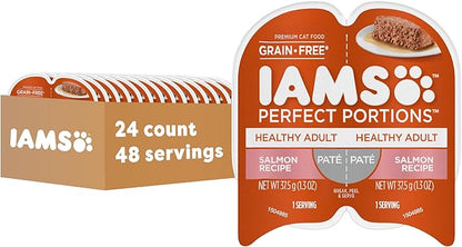 IAMS Perfect Portions Sensitive Digestion & Skin Wet Cat Food Pate, Adult Grain Free Pate, Turkey Recipes, (24) 2.6 oz. Twin-Pack Trays