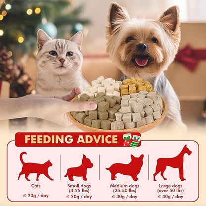 Freeze Dried Cats & Dogs Treats - 4 Single-Ingredient Raw Flavors (Chicken/Duck/Salmon/Liver), 50g x 4 Bags, All Natural High Protein Pet Training Treats
