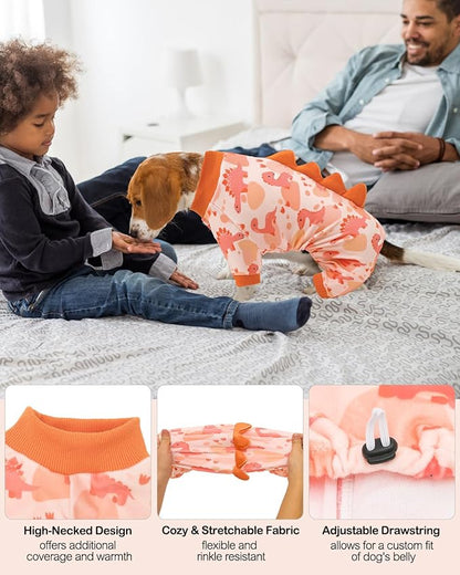 CuteBone Dinosaur Costume Dog Pajamas, Stretchy Spandex Crystal Velvet Sleepwear Coat for Small Dogs, Soft & Warm Pet Outfit Clothes for Cold Weather, Cozy Pullover Design COSP18XL
