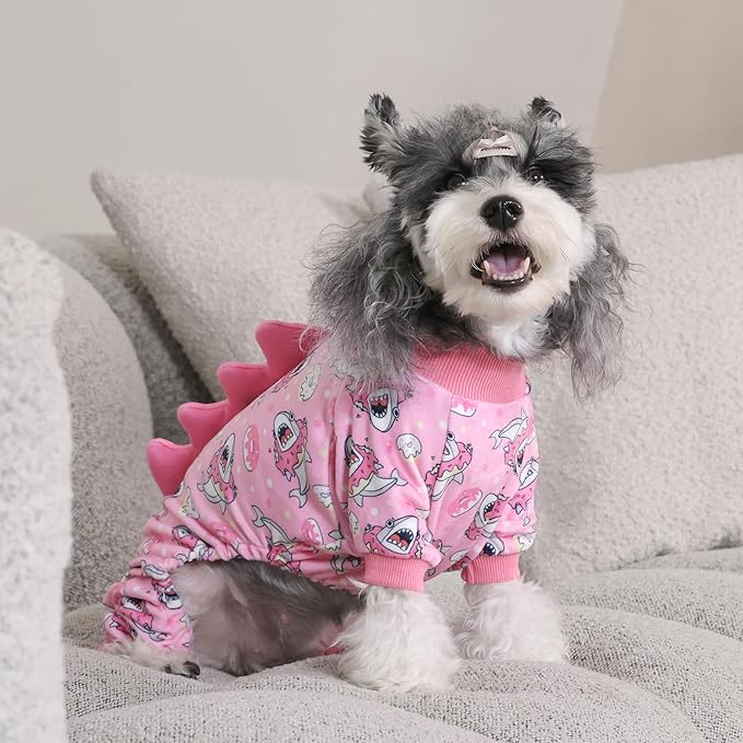 CuteBone Dinosaur Costume Dog Pajamas, Stretchy Spandex Crystal Velvet Sleepwear Coat for Small Dogs, Soft & Warm Pet Outfit Clothes for Cold Weather, Cozy Pullover Design COSP09XL