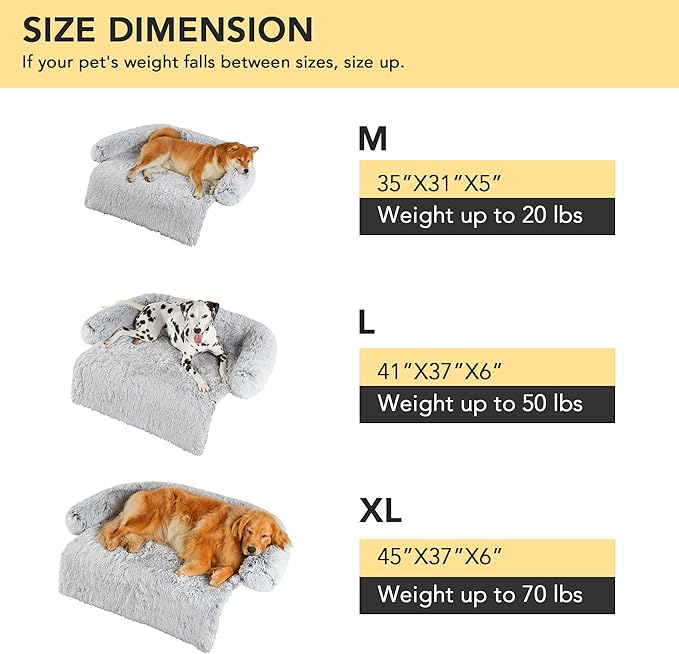 Codi Large Calming Dog Bed for Couch – Anti-Anxiety Sofa Protector Mat for XL Dogs, 45''x37''x6'', Machine Washable, Fluffy & Cozy with Non-Slip Bottom, Dark Grey