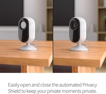 Arlo Essential Indoor Security Camera 2K (2nd Gen, 2023 Release) - Wired Plug-in Power, Person Recognition, Animal Detection, 1-Month Trial of Secure Plan, Automated Privacy Shield, 2 Cam, White