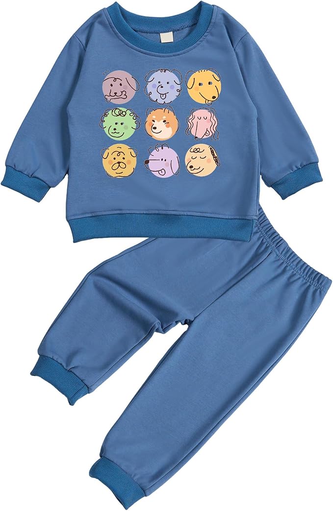 Toddler Baby Cute Dog Puppy Long Sleeve Sweatshirt Top Jogger Pants Set Cute Fall Winter Clothes Set