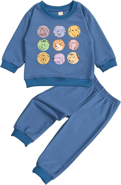 Toddler Baby Cute Dog Puppy Long Sleeve Sweatshirt Top Jogger Pants Set Cute Fall Winter Clothes Set