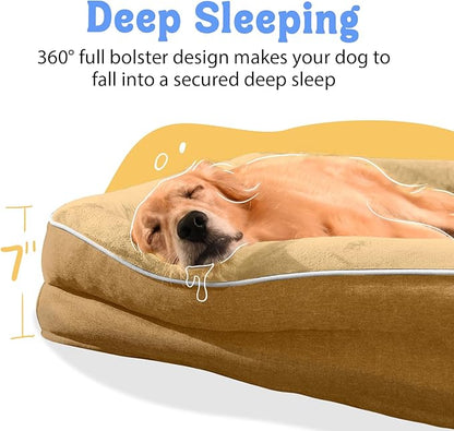 Washable Orthopedic Large Dog Bed -XL Large Dog Bed with Removable & Waterproof Cover Pet Beds with Foam Support for Big Size Dogs with Bolster