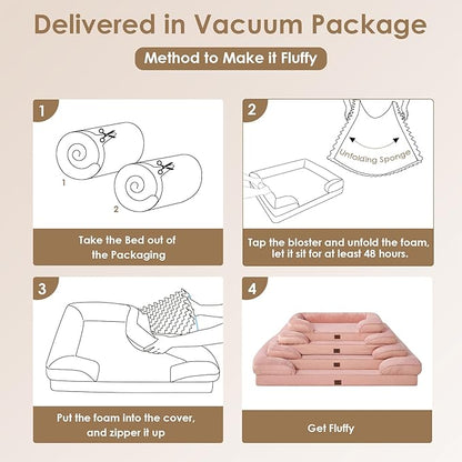 EHEYCIGA Orthopedic Dog Beds for Extra Large Dogs, Waterproof Memory Foam XL Pet Bed with Sides, Non-Slip Bottom and Egg-Crate Foam Big Dog Couch Bed with Washable Removable Cover, Dusty Pink
