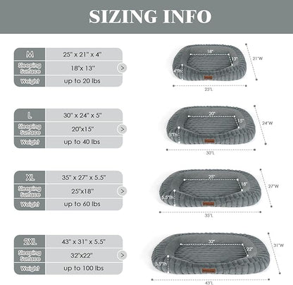 Cute Dog Bed for Medium Dogs, Orthopedic Rectangle Dog Bed with Washable Furry Cover and Anti-Slip Bottom, Soft Calming Puppy Bed with Handle, 30" x 24" x 5", Grey, L