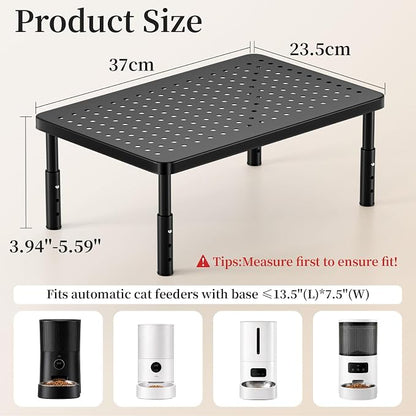 Adjustable Automatic Cat Feeder Stand - Elevated Cat Feeder Stand with 3 Height Settings, Fits Most Automatic Feeders & Tradition Bowls, Raised Pet Feeding Table Station for Cats & Small Dogs - Black