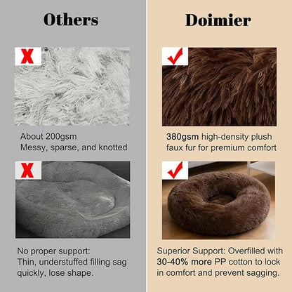 Calming Donut Dog Beds for Small Dogs Kitten - Washable Removable Cover Non-Slip Bottom, Round Pet Bed Puppy Bed Warming Fluffy Faux Fur Anti-Anxiety, Fits up to 15 lbs (Coffee, 20")