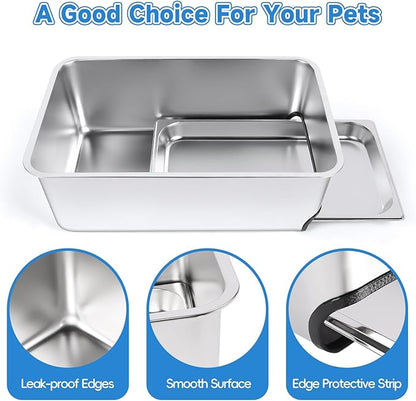 Stainless Steel Litter Box with Pull-Out Pan, 23.6" L x 15.7" Drawer Type Semi-Enclosed Cat Litter Box with Litter Scoop for Big Cat Easy Cleaning