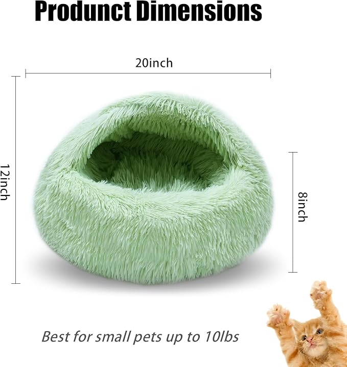 FORMYCATIE Cat Beds for Indoor Cats,Cat Cave for Puppy and Kitty,Calming Small Dog Bed for Small Dogs with Cover Cave,Cozy Warming Fluffy Washable Anti-Slip Pet Sleeping Bag(20 * 20inch,Green)