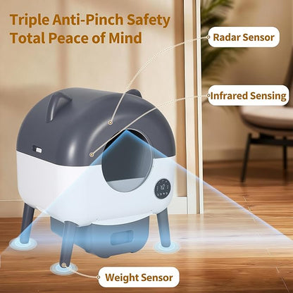 Self Cleaning Litter Box, Large Capacity Automatic Cat Litter Box Self Cleaning for Cats, Electric Cat Litters Box, App Control, Triple Safety Protection, 1 Roll Garbage Bags, for MultiCat Households