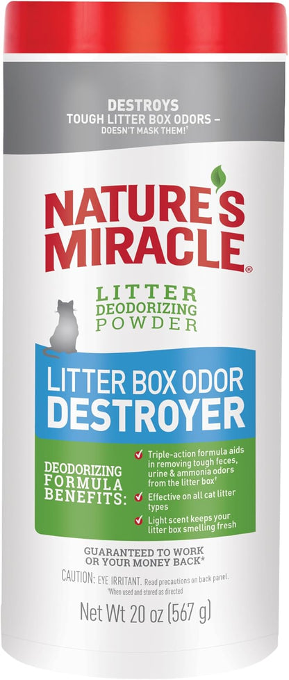 Nature's Miracle Litter Box Deodorizer, 20 Ounces, Litter Deodorizing Powder, Cat Odor Control Formula