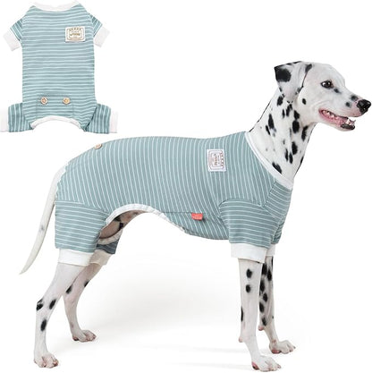 KYEESE Dog Pajamas, Striped Pet PJS Lightweight Doggie Jammies, 4 Legs Outfit Soft Dog Pajamas, Cozy Pet Clothes Onesie, Comfortable PJS for Large Dogs, Green Striped, 3XL