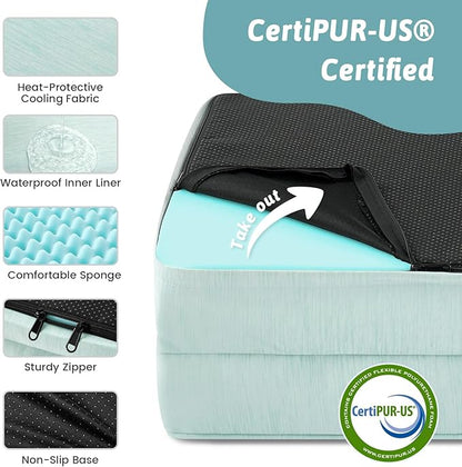 COZY KISS Cooling Dog Bed for Large Medium Size Dogs, Q-Max >0.4 Summer Cool Orthopedic Foam Pet Sofa Bed with Sides, Bolster Anti-Slip Couch with Washable Removable Cover, L 36x27x6.5 inch, Green