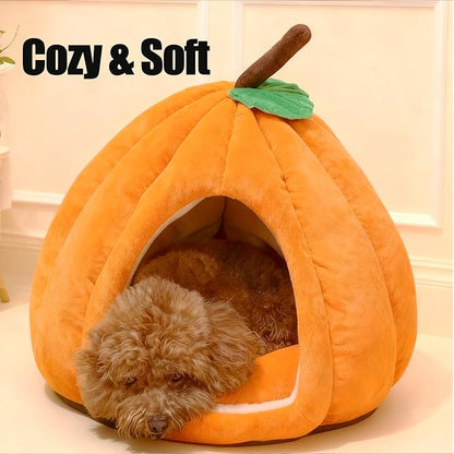 Cat Bed for Indoor Cats - Adorable Cozy Pumpkin Cat Cave with Removable Cushion, Super Soft Pet House Tent for Kittens & Small Pets, Warm & Washable Non-Slip Design(S 15 inch Grey)