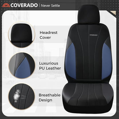 Coverado Car Seat Covers 2-Pack, Leather Seat Covers, Waterproof Automotive Protectors Front Seats, Luxury Universal Fit Seat Covers for SUV, Truck, Sedan and Most Vehicles All-Weather
