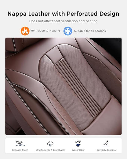 Huidasource Brown Back Seat Cover, Nappa Leather Rear Seat Cover with Ventilation Holes, Velcro Adjustable, Compatible with Armrests, Seat belts, Child Safety Seats, Fit for Most Cars SUV Truck, Brown