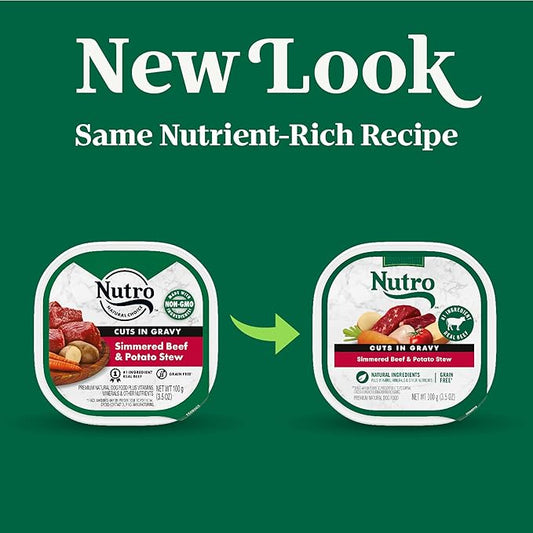 Nutro Adult Wet Dog Food, Natural Grain Free Dog Food Wet Cuts in Gravy Simmered Beef & Potato Stew Recipe, 3.5 oz. Trays (Pack of 24)