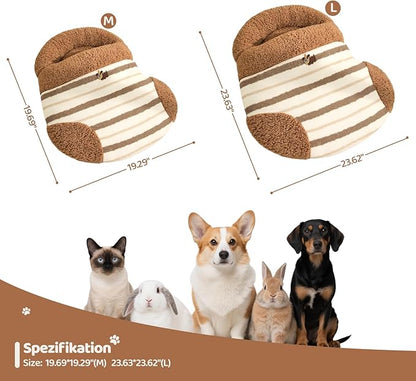 Jiupety Cat Sleeping Bag Cat Beds for Indoor Cats Self-Warming Dog Sleeping Bag Cozy Plush Portable Snuggle Sack Cat Bed Cave Machine Washable for Cats & Small Dogs,Brown Large