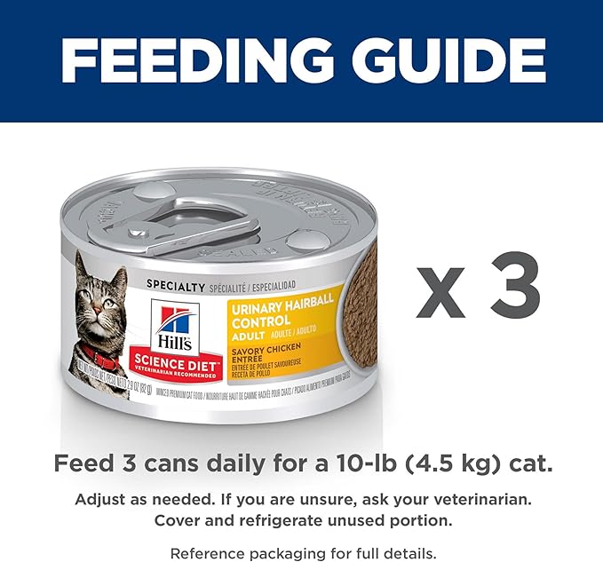 Hill's Science Diet Adult Urinary & Hairball Control Wet Cat Food, Chicken Minced, 2.9 oz. Cans, 24-Pack