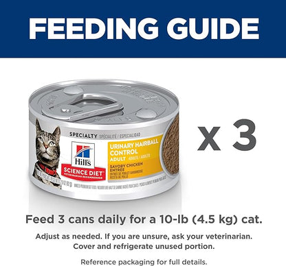 Hill's Science Diet Adult Urinary & Hairball Control Wet Cat Food, Chicken Minced, 2.9 oz. Cans, 12-Pack