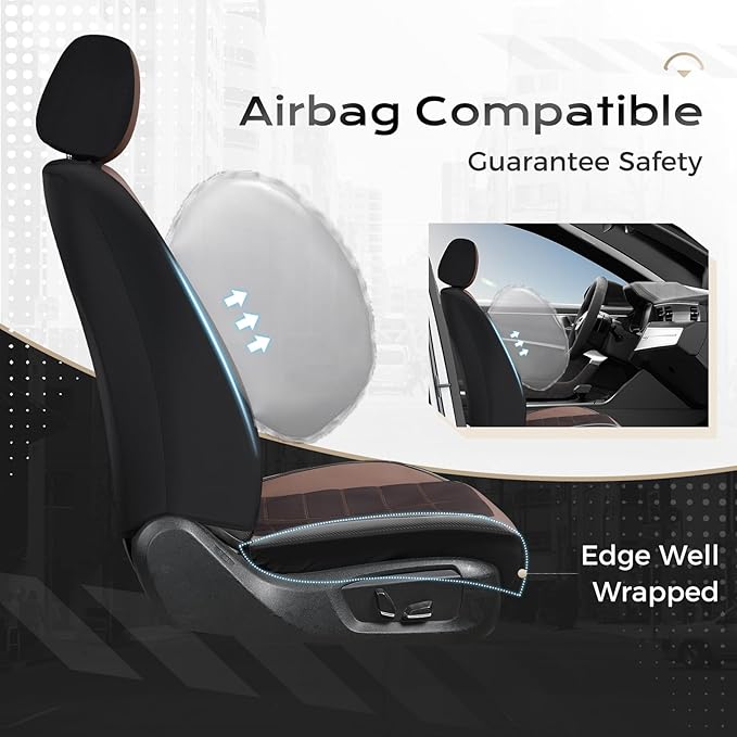 Coverado 3D Air Mesh Car Seat Cover Full Set, Sports Carbon Fiber Design, Breathable Seat Protectors Airbag Compatible Comfort Universal for Most Cars, Van,Trucks, SUV, Brown