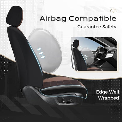 Coverado 3D Air Mesh Front Car Seat Cover, Sports Carbon Fiber Design, Breathable Seat Protectors Airbag Compatible Comfort Universal for Most Cars, Van,Trucks, SUV, Brown