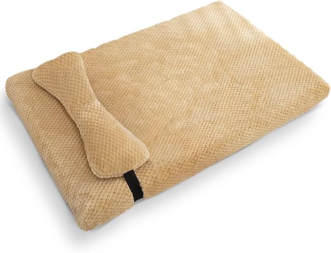 huraty Plush Dog Bed for Medium Large Dogs, Memory Foam Dog Bed Mattress with Washable Cover, Non-Slip Pet Bed Mat Suitable for Pets Up to 30 lbs, Beige 29.5x19.6x2 in