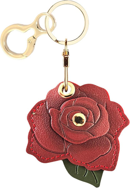 BORKUANA Leather Keychain Holder Case Compatible with AirTag,Cute Protective Cover with Keyring