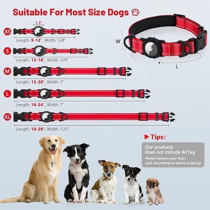Taglory AirTag Dog Collar with Waterproof Holder for Small Dogs, Red, S | Reflective for Night Walks & Low-Light Safety, Track Your Pup Peace of Mind, Adjustable Soft Padded, No More Dangling Tags