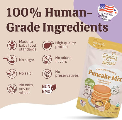 Rondi's Kitchen Organic Dog Pancake Mix - Natural Healthy Treat for All Dogs - Superfood Snack Made with Human-Grade Ingredients - Makes About 38 Pancakes - Chicken & Pumpkin with Bone Broth