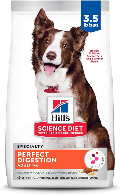 Hill's Science Diet Adult 1-6 Perfect Digestion Dry Dog Food, Chicken, Brown Rice, & Whole Oats, 3.5 lb. Bag