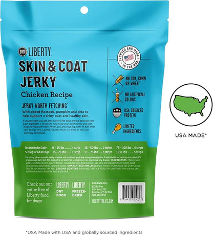 BIXBI Liberty Skin & Coat Support Chicken Jerky Dog Treats 5 oz - USA Made, Grain Free, Antioxidant Rich to Support Shiny, Full Bodied Coats