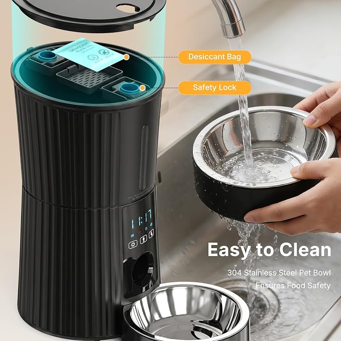 NEWBULIG 4L Automatic Cat Feeder with APP, 2.4G WiFi Pet Feeders, Black | Applicable for Dry Food, 19.5 Cups, Programmable Schedule, 10 Meals/Day, 50 Portions/Meal, 10s Voice Recorder, Dual Power