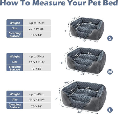 INVENHO Rectangle Washable Orthopedic Dog Bed for Small, Medium and Large Dogs, Soft Calming, Sleeping Puppy Bed Durable Pet Cuddler with Anti-Slip Bottom, S (20"x19"x6")