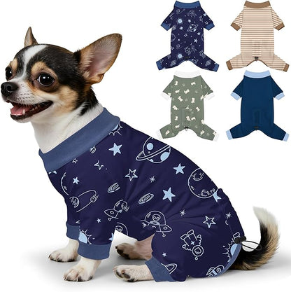 Bienbee Dog Pajamas, 4 Pack Dog Recovery Suit Shedding Suit Cute Soft Puppy Clothes Dogs Pjs Onesies Jammies Adjustable Breathable & Stretchy Clothes for Small Medium Large Dogs Girl Boy Puppy-S
