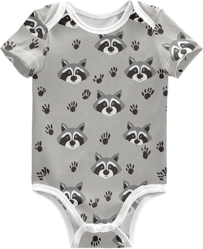 Bright Emotions Raccoons Baby Short Sleeve Bodysuits Romper Unisex Infant Outfit Wrapping Clothes for Boy Girl kids 3M