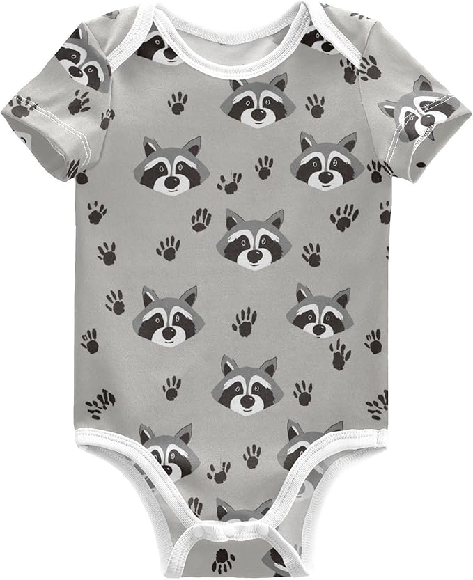 Bright Emotions Raccoons Baby Short Sleeve Bodysuits Romper Unisex Infant Outfit Wrapping Clothes for Boy Girl kids 3M