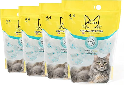 ABCPET Cat Litter Crystals No Clumping Odor Control Kitty Litter Non-Clumping No scooping Low Dust, Low Tracking, Dehydrates Waste Cologne - 17.2 lbs (4 x 4.3 lb Packs)